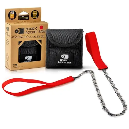 Nordic Pocket Saw Motosierra de Mano - Sierra de Cadena 65 cm con Asas de Nailon - Sierra Manual de Bolsillo Portátil - Sierra Supervivencia Acampada Senderismo - Versión ORIGINAL 33 Dientes