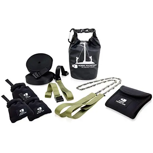 Nordic Pocket Saw Sierra de Mano - Motosierra Podadora 2 en 1 Sierra Arborícola - Sierra de Cadena 83 cm con Asas y Bolsa de Nailon - Corta Ramas hasta 8 M de Altura - Versión Arborist