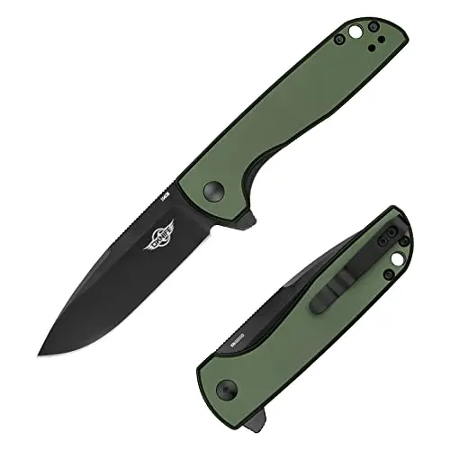 OKNIFE Freeze 2 Cuchillo Plegable de Acero Inoxidable Navaja de Bolsillo Hoja con Punta Mango de Aluminio Verde Navaja de Bolsillo con Bloqueo de Seguridad Ideal para Acampar, Picnic, Caza Hombre
