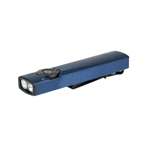 OLIGHT Arkfeld Ultra Linterna Recargable de 1400 LM con Led UV, Haz Verde y Luz Blanca, Linterna Plana Para Trabajar, Controlar y para Uso En Exteriores (Azul)