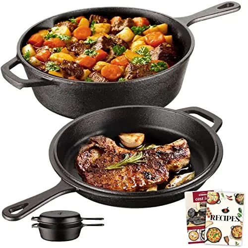Overmont Olla de Hierro Fundido Horno Holandés con Mango Largo para Cocina Camping