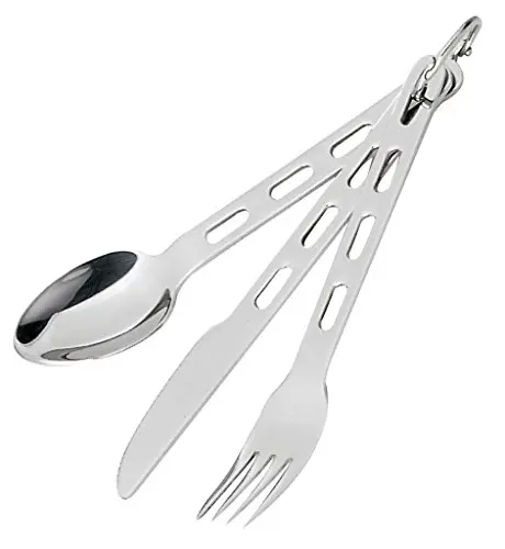 OZtrail Set de Cubiertos de Acero Inoxidable con Clip para Mantener los Cubiertos Juntos OCP-SSCS-E Stainless Steel Chow Set - Cubiertos para Scouts, Cubiertos para Picnic, Cubiertos para Camping
