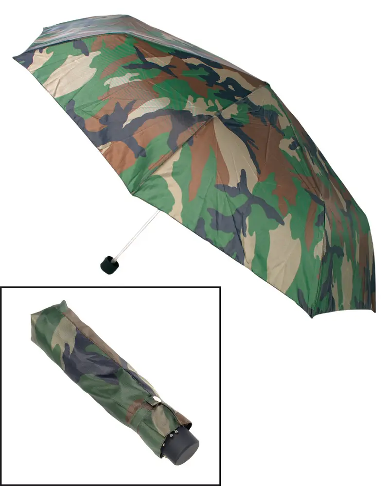 Paraguas Plegable Mil-Tec Camuflaje Woodland - Ultraligero y Compacto para Outdoor