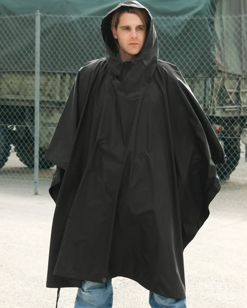 Poncho Impermeable Mil-Tec R/S Schwarz Negro - Ultraligero y Compacto