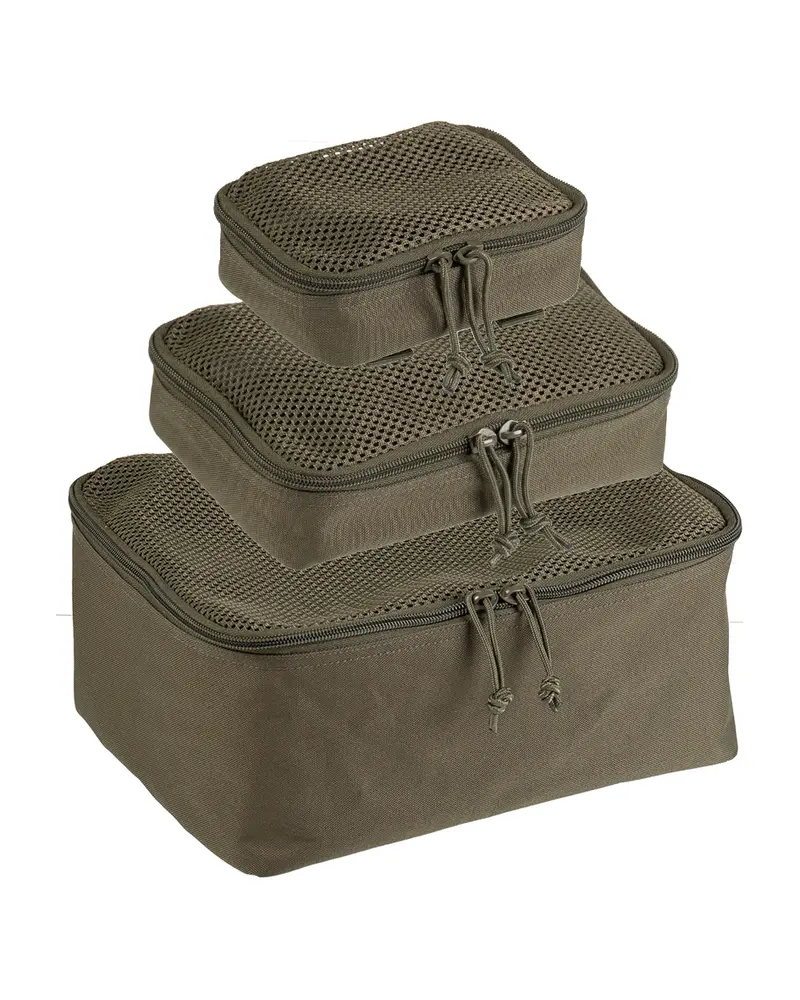 Set de Pouchs Molle X3 Oliva Mil-Tec - Bolsas de Red Tácticas para Organización