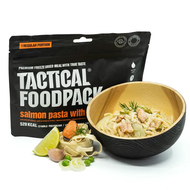 Tactical Foodpack Pasta de Salmón con Vino Blanco - Comida Liofilizada Gourmet para Trekking y Supervivencia
