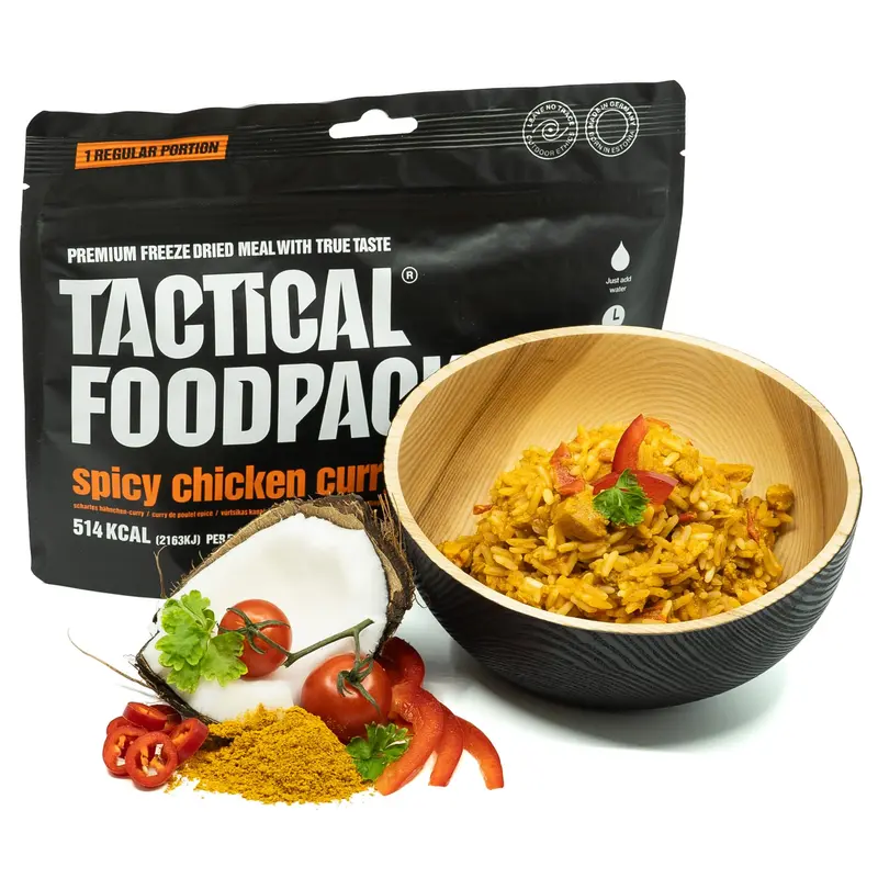 Tactical Foodpack Pollo al Curry Picante con Arroz Liofilizado 514 kcal - Comida Outdoor Lista en 5 min