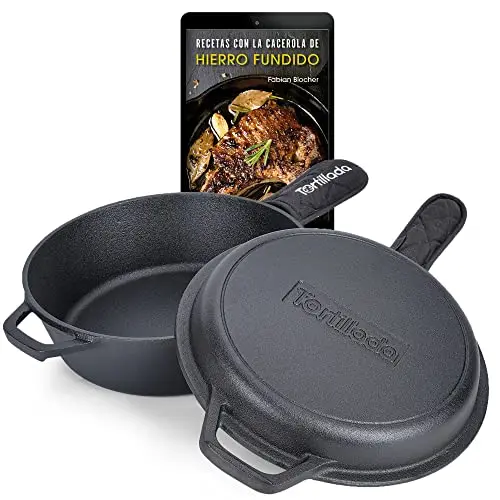 Tortillada - 2 en 1 Combo Cooker Juego de Olla (3.5l) y Sartén (26 cm) De Hierro Fundido